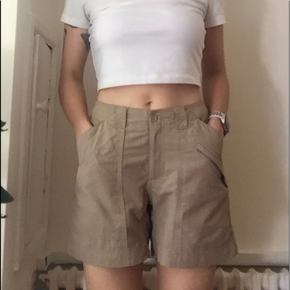 High waisted khaki hiking shorts